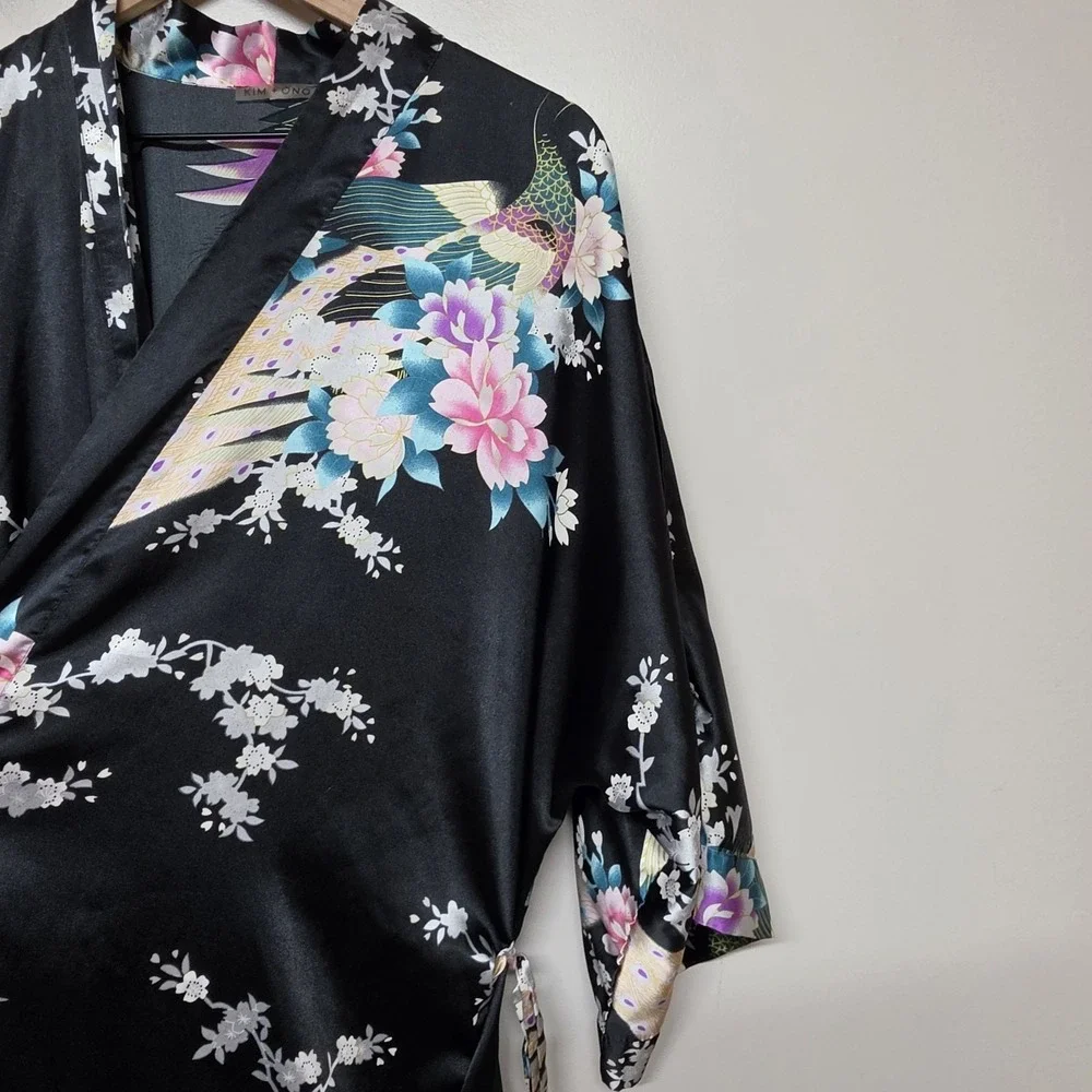 KIM+ONO Women's Kimono‎ Robe Long Peacock Blossoms Floral Blue Green One Size
